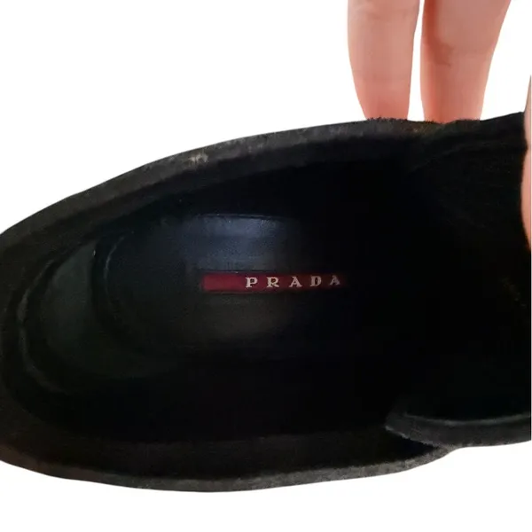 Quiet Luxury Prada Suede Wedge Ankle Boots Black‎ Size 37.5 - Image 8