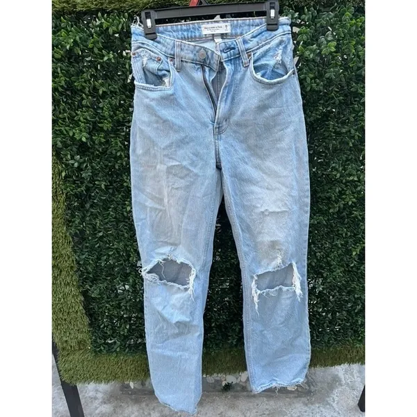 Abercrombie & Fitch Curve‎ Love 90s Relaxed Jean High Rise Distressed Blue 26 2 - Image 2