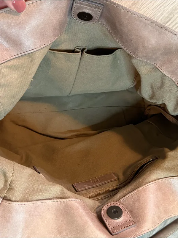 Frye Melissa Tote Shoulder Bag Distressed Tan Leather Boho Gypsy Hippy - Image 7