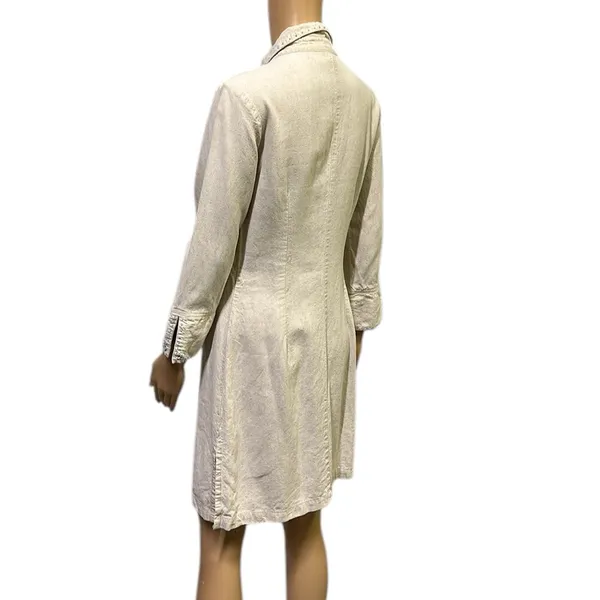Bahar Linen 3 Quarter Sleeve Button Up Tapered Beaded Shirt Dress Womens 2 - Image 8