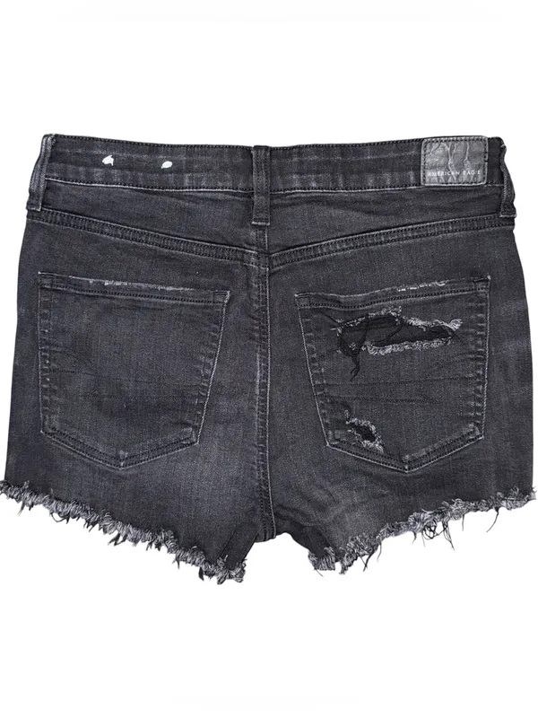 American Eagle High Rise Shortie Black Jean Shorts Stretch Distressed Womens 6 - Image 2