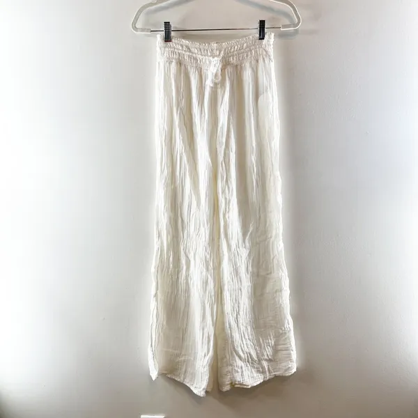 Abercrombie & Fitch Textured Gauze Pull-On Wide Leg Lounge Pants White Small - Image 4