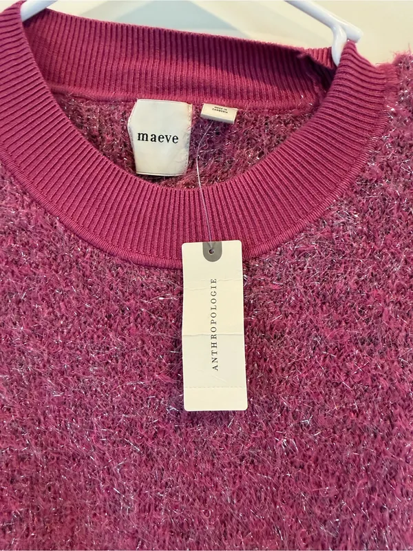 NWT Anthropologie Maeve Violetta Tinsel Keyhole Pink Sparkle Sweater - Image 6