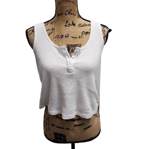 OLD NAVY Tank Top Womens Size L White Waffle Knit Scoop Neck‎ Back Casual Basic - Image 2