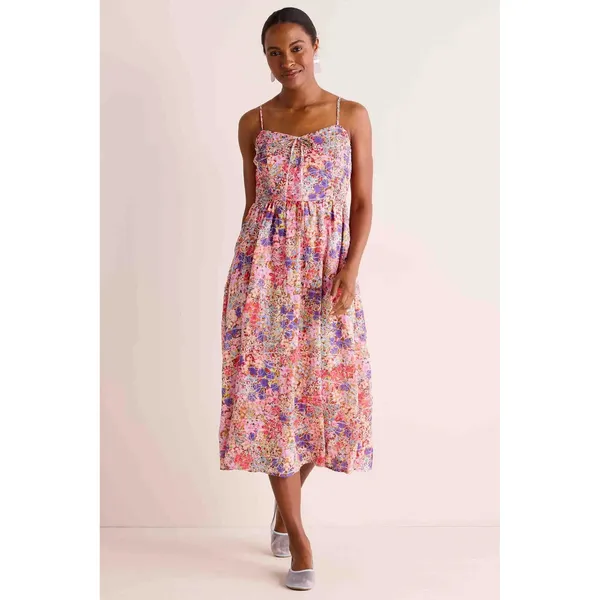 NWT Avara Just Me Iris Floral Embroidered Midi Dress Medium Smocked Cottage Boho - Image 4