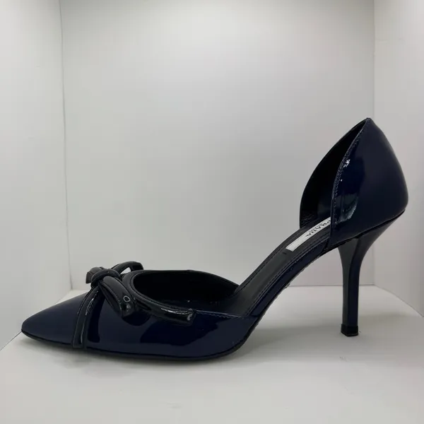 Prada Vintage 2000s Navy Patent Leather Bow D’Orsay Heels Italy 38 New with Box - Image 14
