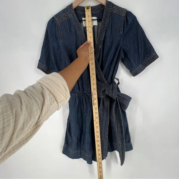 Pilcro by Anthropologie Blue Chambray Denim Tie‎ Waist Wrap Bodice V-Neck Romper - Image 17
