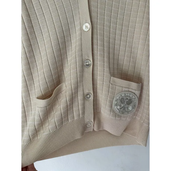 Ralph Lauren X Wimbledon Cream Ribbed Knit Button Crest Cardigan Sweater Medium - Image 4