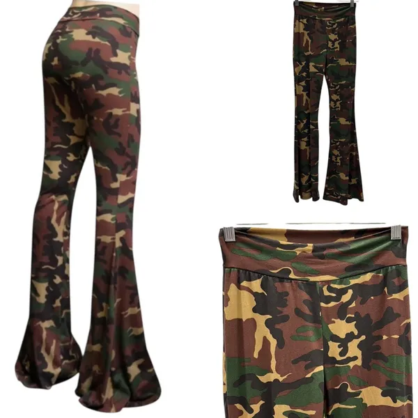 Source Unknown Shop My Trend Camo Camouflage High Rise Flare Bell Bottom Stretch Legging Pant S - Image 3