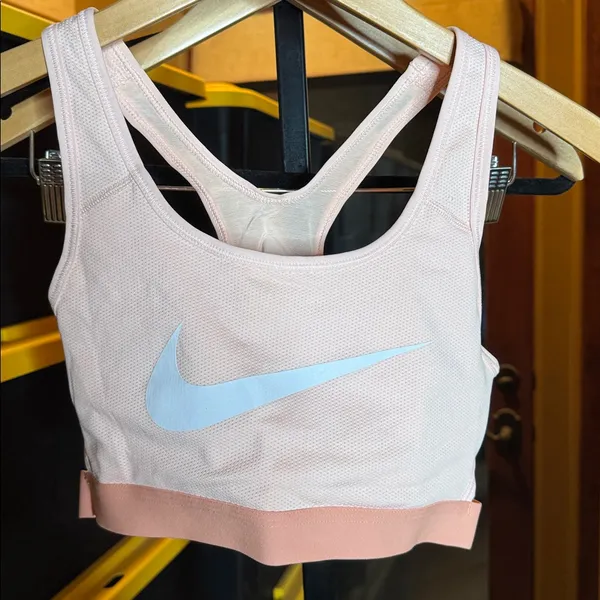 Nike Women's Swoosh Classic Support Sports Bra Peach & White Size Medium - Image 4
