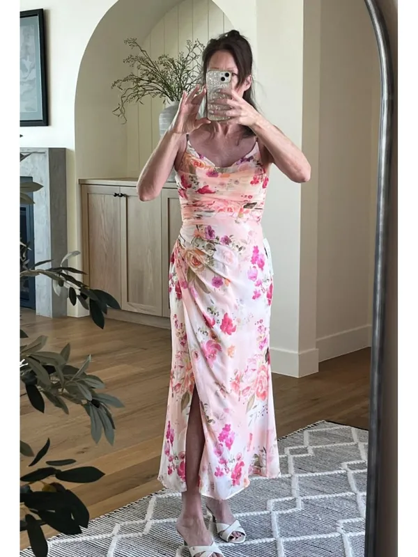 Azazie Deandra Pink Orange Floral Bridesmaid Altered Dress Size A2 NWT - Image 3