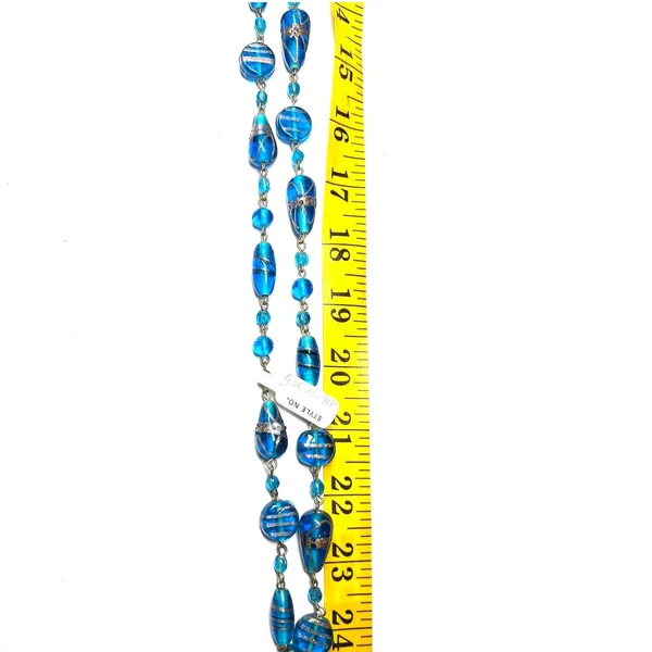 New artisan necklace double layer crafted handmade blue Venetian glass beads 24" - Image 3