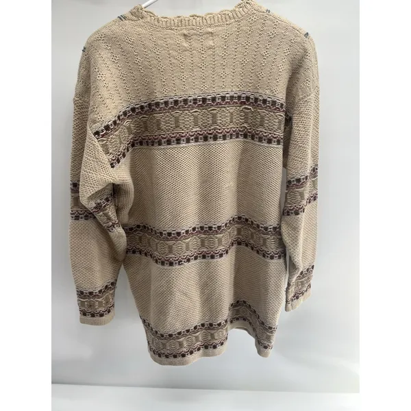 Womens vintage-hand-embroidered beige sweater floral &‎ geometric M flaws - Image 5