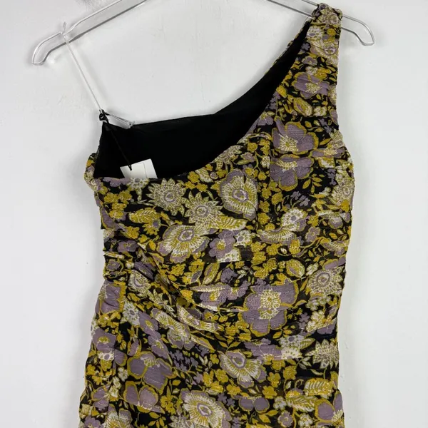 Zara NWT Floral Ruched One Shoulder Mini Dress Metallic Size XS NEW - Image 3