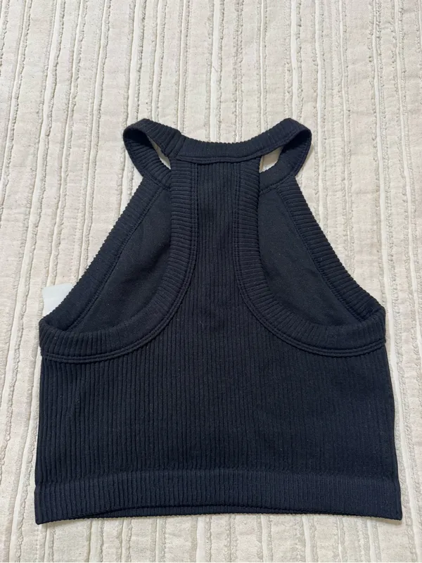 NWT Aerie Seamless Black Ribbed High Neck Cropped Bra Top - Image 3