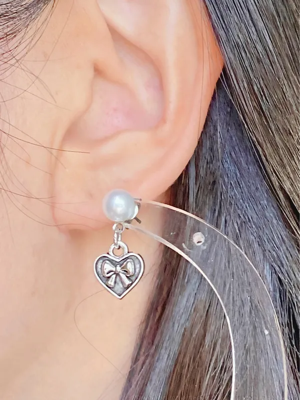 Handmade y2k Kawaii heart ribbon mini dangle earrings 🎀 - Image 6