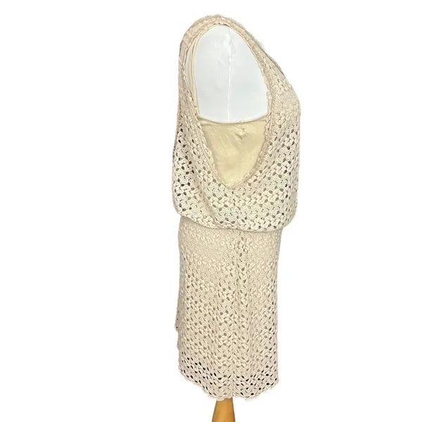 Free People Tan Boho Crochet Lilly Mini Dress S - Image 3