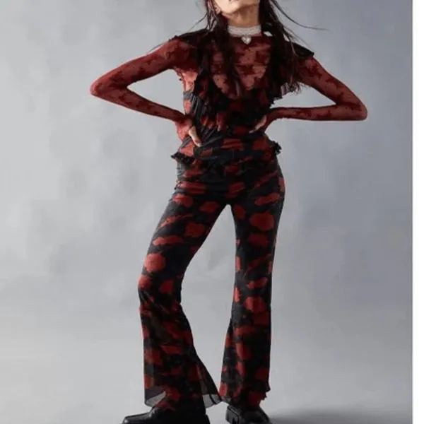 Free People Austyn One Piece Jumpsuit Red Floral Size‎ S boho flare ruffle - Image 11