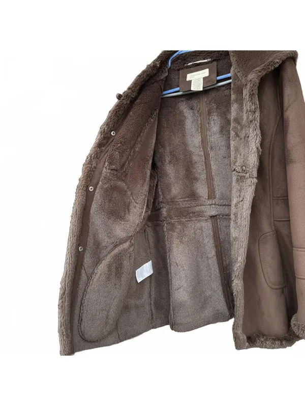 Jones New York Faux Sport Suede Brown Coat with Plush Lining Large - Image 3