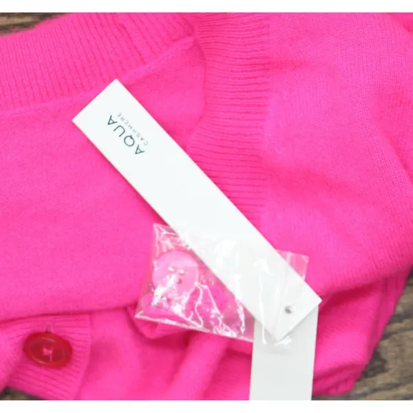 NWT Aqua Womens Front Button Cashmere V-Neck Cardigan Sweater V10337 Neon Pink M - Image 11