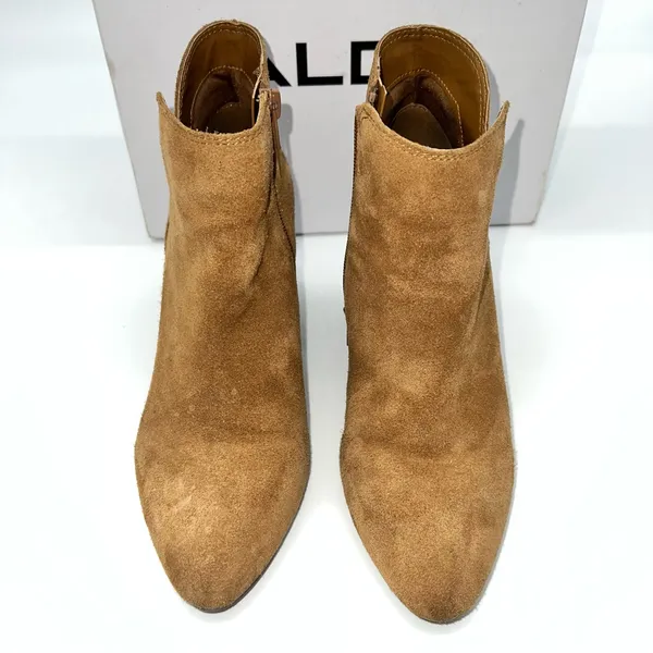 ALDO Blanka Women's Tan/Brown Suede Ankle Booties w/Stacked Wooden Heel-Size 7.5 - Image 4