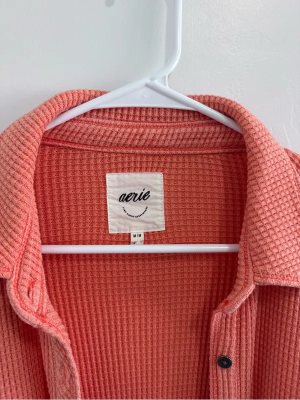 Aerie LumberJane Waffle Shirt Oversized in Coral - Image 2