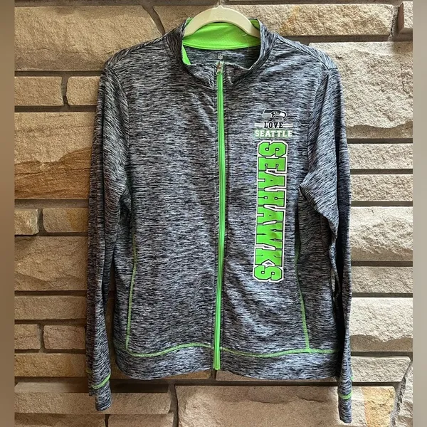 NFL Teens Love Seattle Seahawks Zip Up Athletic Jacket Grey Rave Green XL - Image 9