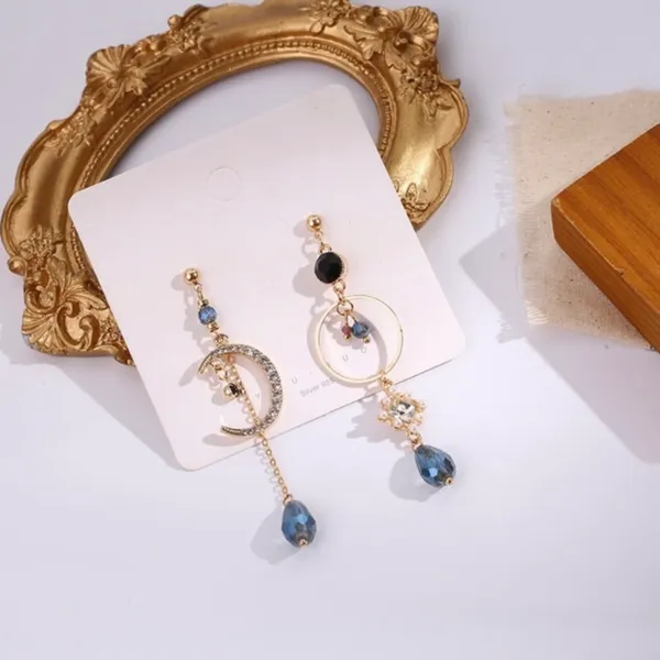 Crystal Moon Tassel Dangle Drop Earrings for Women - Image 2