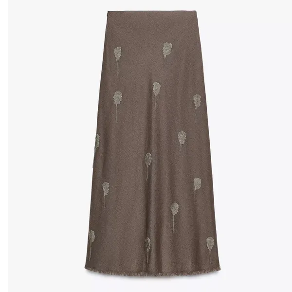 Zara NWT taupe gray cotton & linen embellished print maxi skirt - Image 4