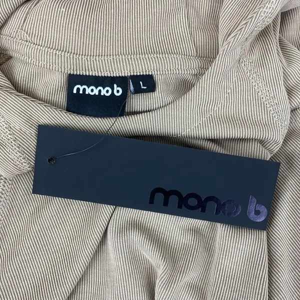 Mono B Tan Ribbed Full Out Barre Print Long sleeve Hoodie Crop Top NEW L - Image 5