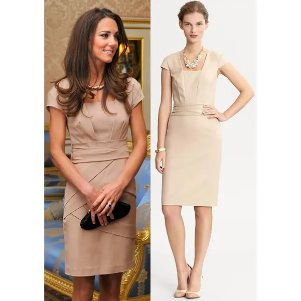 Banana Republic Kate Sheath Dress size 6 petite beige neutral fitted square neck - Image 3