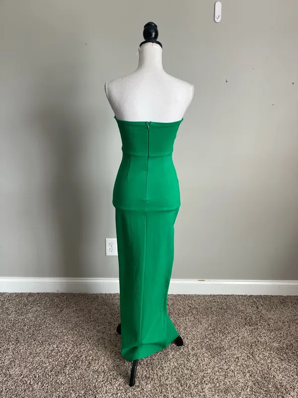 SUPERDOWN | Ryleigh Strapless Kelly Green Column Gown with Front Slit Sz S - Image 7