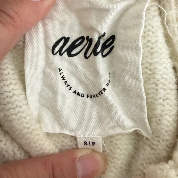 Aerie Button Front Cardigan Womens Small Mock Neck Pocket Knit Cream Oversized - Image 6