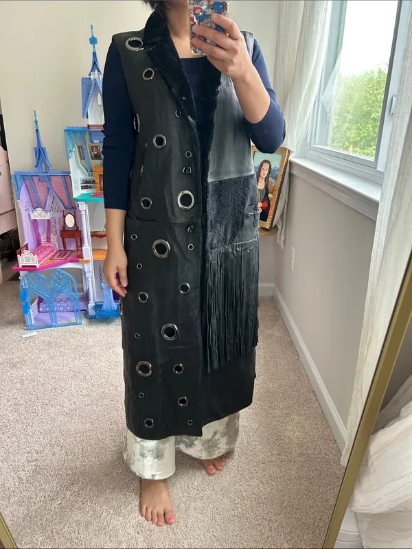Sheep skin leather long vest. M - Image 8
