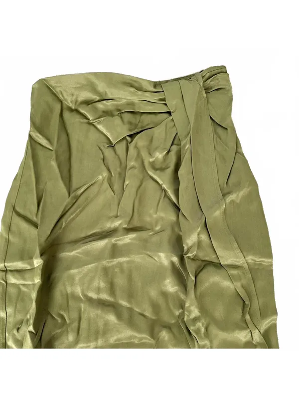 Topshop Ruched Front Vent Satin Maxi Skirt Sarong Skirt NWT Green Size 2 - Image 6
