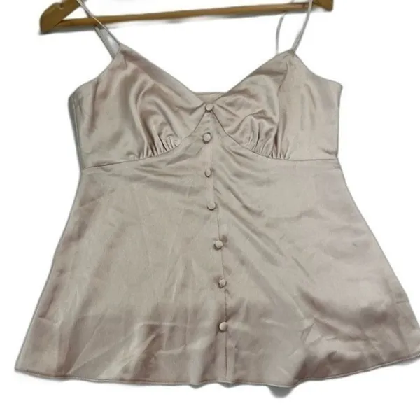 River Island Satin Button Front Cami Top Champagne Size 2 - Image 13