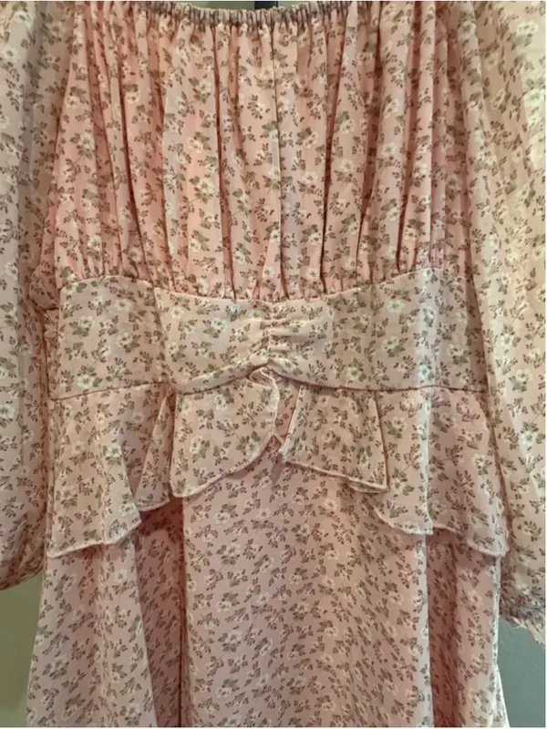 Umgee Chiffon Floral Print Tiered Mini Dress in Pink Size M - Image 6