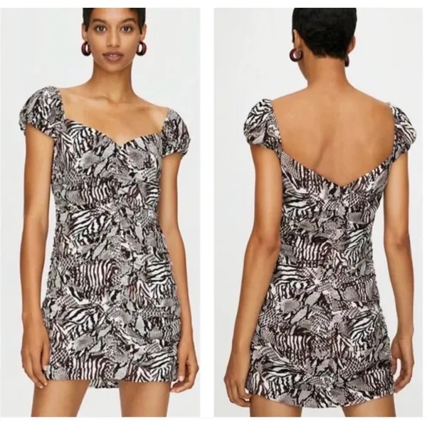 Aritzia Wilfred Veda Mini Dress Animal Print Brown Cream Ruched Cocktail‎ Size 2 - Image 5