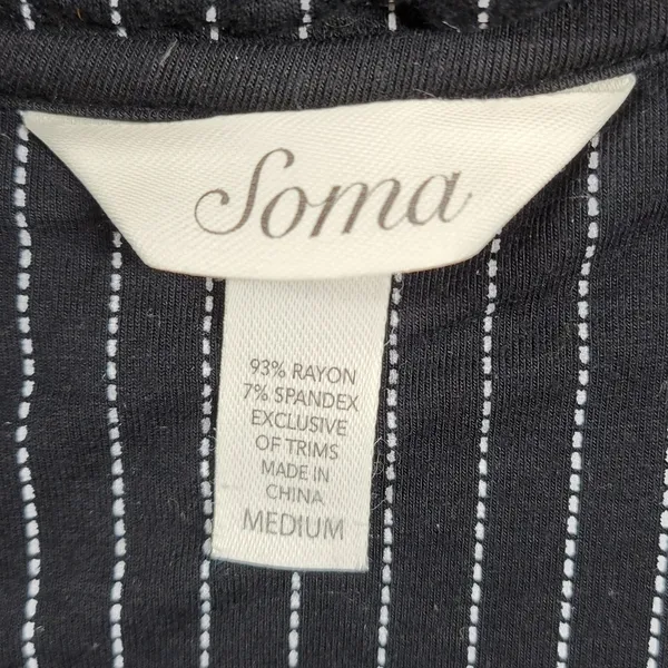 Soma Cool Collection Night Pajama Set S/M Black Stripes Lace Trim Crop Button Up - Image 4