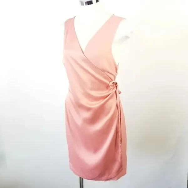 ONE ONE SIX Peach‎ Pink Satin Surplice Dress L - Image 5