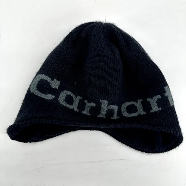 Carhartt Ear Flap Beanie Hat Logo Spell Out Fleece 100% Acrylic Navy Blue OS - Image 5