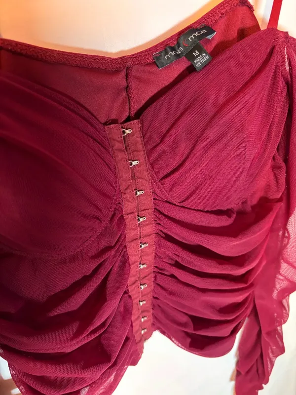Red Mesh Ruched Corset Top – Size M - Image 4