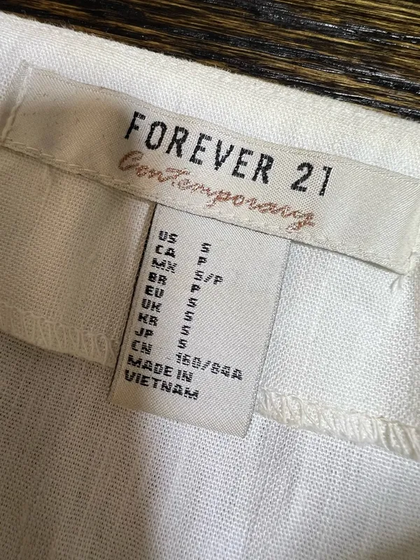 Forever 21 White Linen Blend Button Front Belted Midi Dress Small - Image 9
