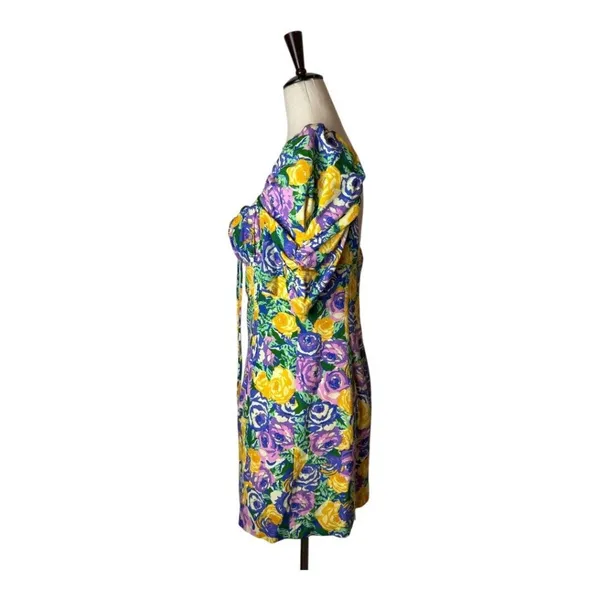 Zara Dress Women Medium Purple Yellow Floral Balloon Sleeve Corset Style‎ Mini - Image 7