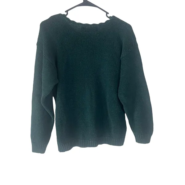 Shenanigans Vintage 90s Women's Size Medium Rose Floral‎ Crochet Green Sweater - Image 8