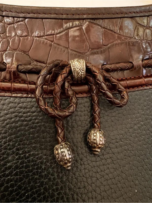 Vintage Brighton Leather Emma Shoulder Bag Black & Brown Croc Embossed with Bow - Image 14