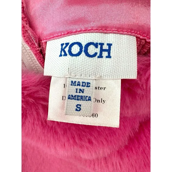 KOCH Women's Size Small Cecilia Top Pink Faux Fur‎ Crop Ruffle Sleeve GUC - Image 5