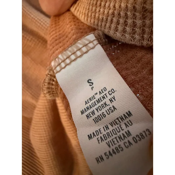 Aerie Henley Top Womens Small Orange Waffle Knit Long Sleeve Thermal Shirt - Image 4