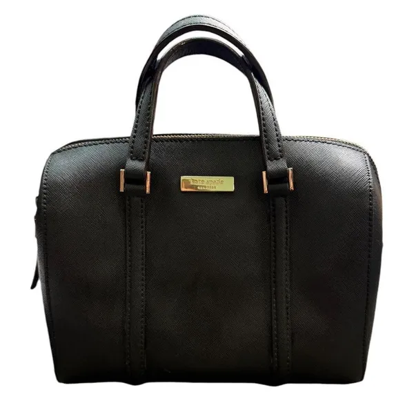 KATE SPADE Saffiano Leather Boston Handbag Black Dual Top Handle Zip Purse EUC - Image 9