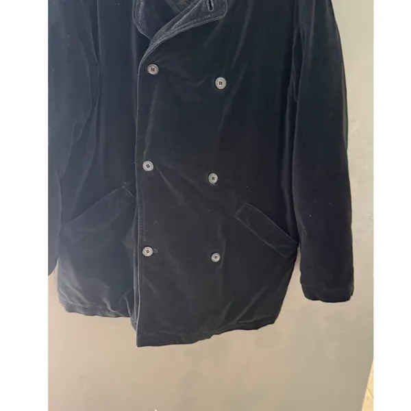 J. Crew Womens‎ Vintage Black Velvet Double Breasted Pea Coat Quilted Lining M - Image 4